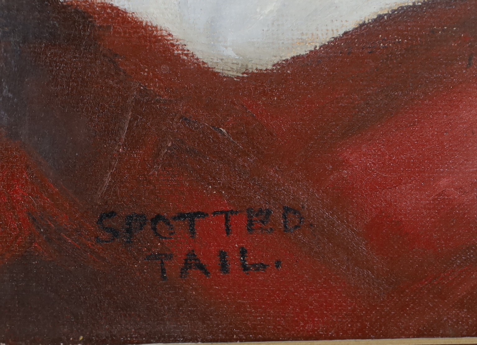 L. Burrows, oil on board, ‘Spotted Tail’ portrait of a Native American gent. Signed and dated 1986, 38x29cm